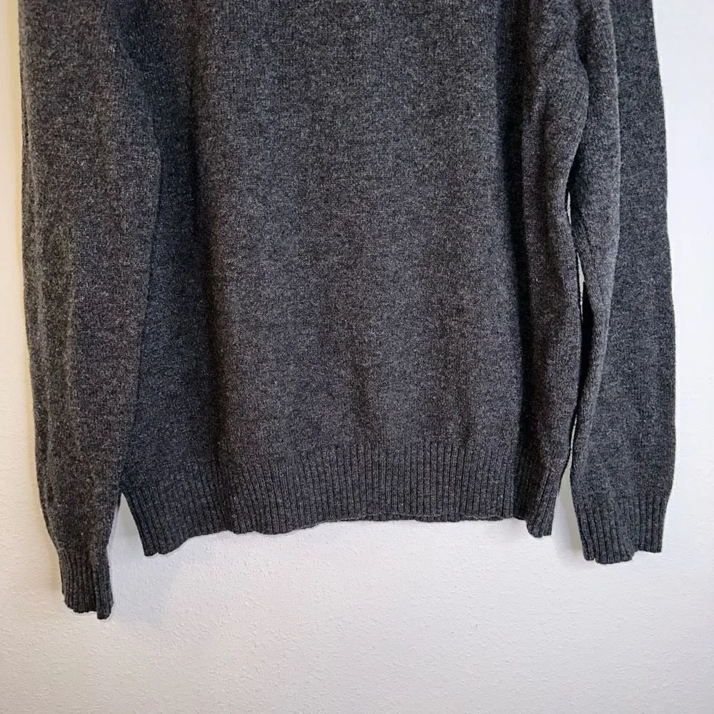 J. Crew Mens 100% Lambswool‎ Charcoal 1/4th Zip Ribbed Trim Pullover Sweater